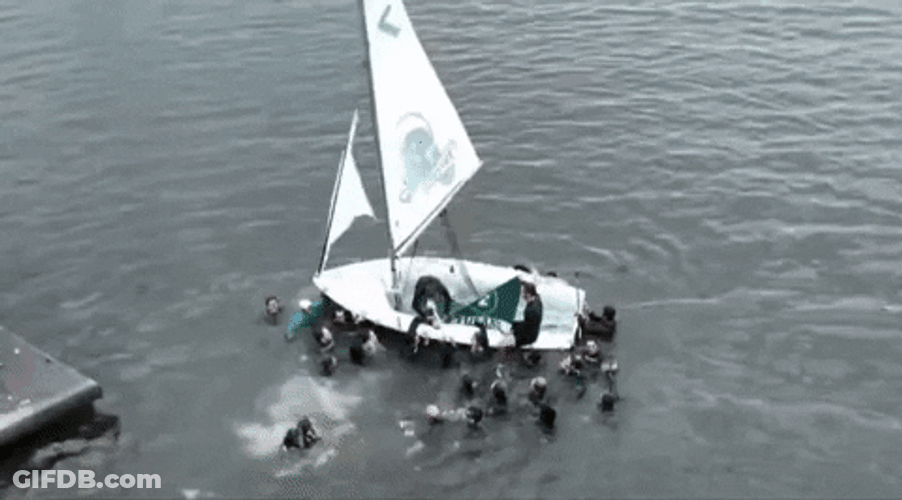 Skiff People Raise Flag GIF