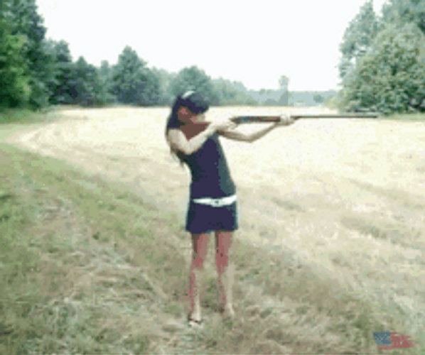 Skinny Chick Shooting Recoil Gun Fall Off GIF