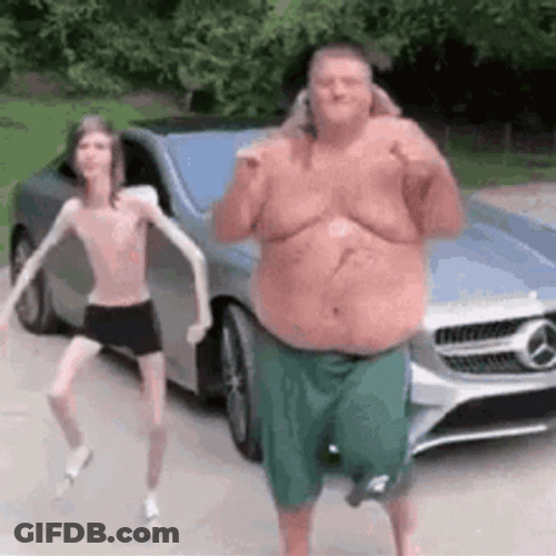 Skinny Gaunt Guy Dances With Fat Man GIF
