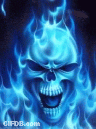 Skull Surrounded By Blue Flames Smiling GIF