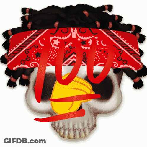 Skull With Dreadlocks And Red Bandana Saying You GIF