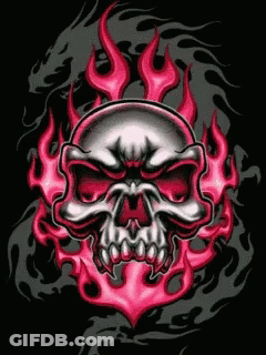 Skull With Red Flames And Dragon Background GIF
