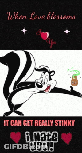 Skunk Saying When Love Blossoms It Can Get Really Stinky And I Hate You GIF