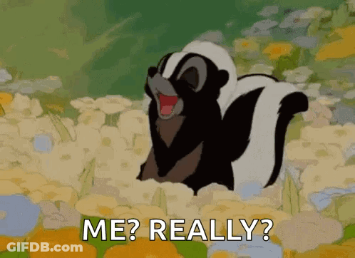Skunk Sitting In Flowers Saying Me Really GIF