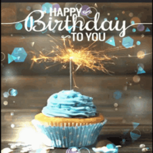 Sky Blue Cupcake Glitter Happy Birthday GIF
