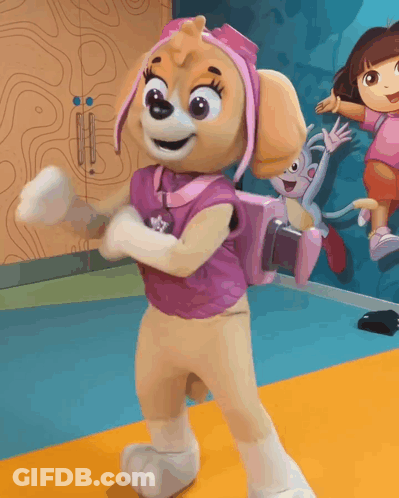 Skye From Paw Patrol Dancing In Front Of Dora Mural GIF