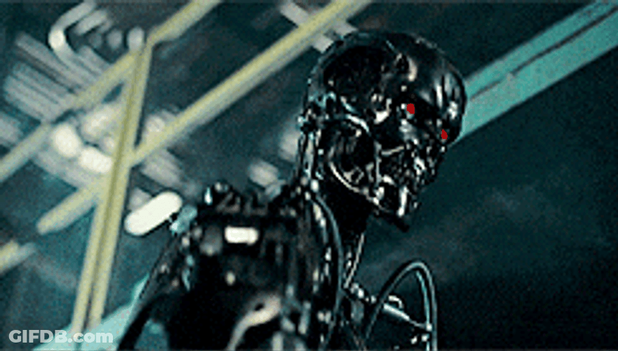 Skynet Standing Up And Looking Away GIF