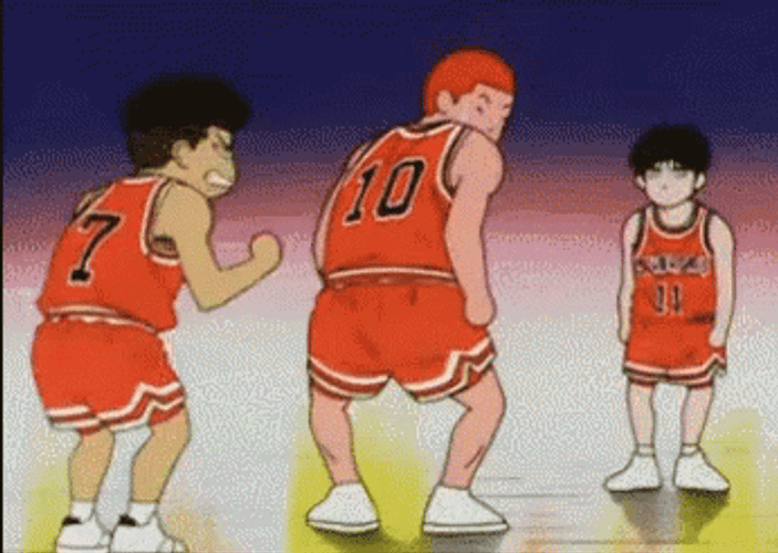 Slam Dunk Hanamichi Rukawa Ryota Miyagi Butt Kick GIF
