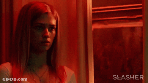 Slasher Movie Poster Woman Looking Out Window GIF