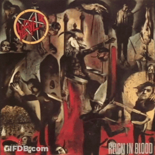 Slayer Reign In Blood Album Cover With A Goat GIF