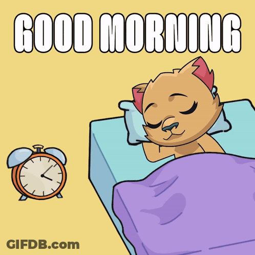 Sleeping Cartoon Cat With Alarm Clock GIF