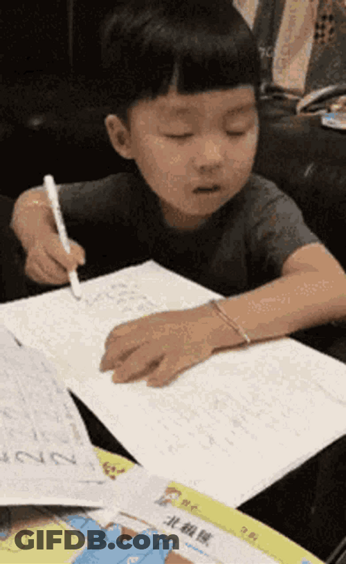 Sleepy Kid While Doing His School Homework GIF