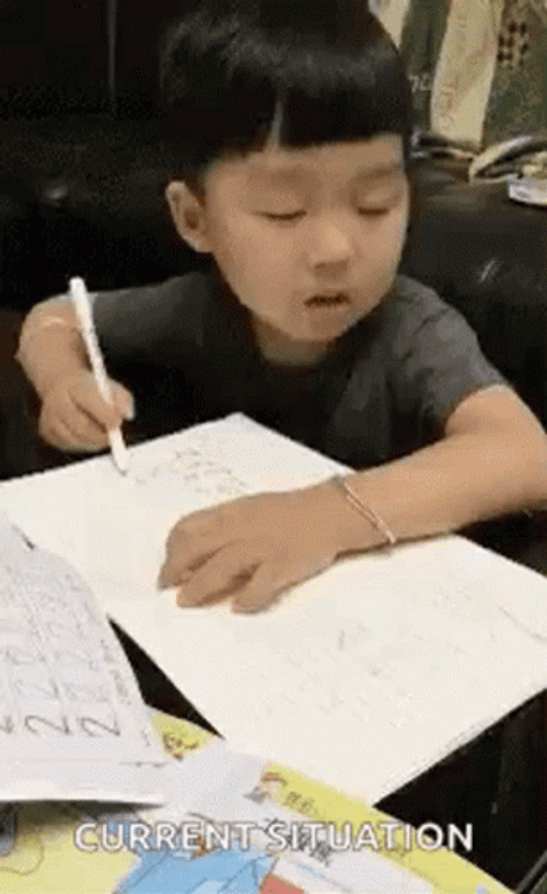 Sleepy Kid Writing Home Work GIF