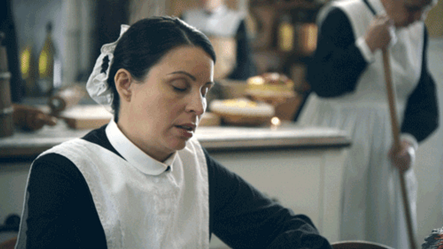 Sleepy Maid Slapping Herself GIF