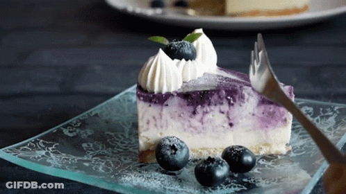 Slice Of Blueberry Cheesecake With Whipped Cream And Blueberries GIF