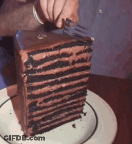 Slice Of Chocolate Cake Cut With Fork On Plate GIF