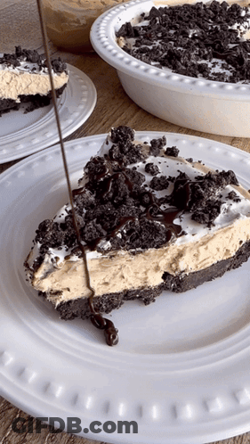 Slice Of Pie With Chocolate Pouring Over GIF