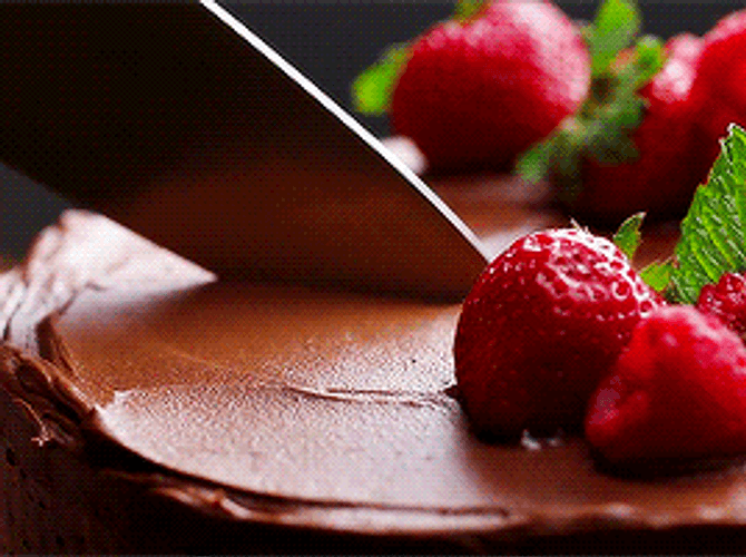 Slicing Chocolate Strawberry Cake GIF