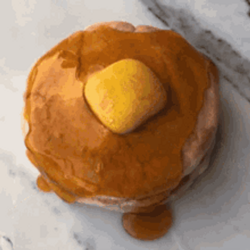Slicing Fluffy Pancakes Butter Syrup GIF