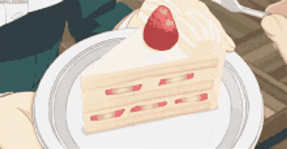 Slicing Yummy Strawberry Cake Anime Aesthetic GIF
