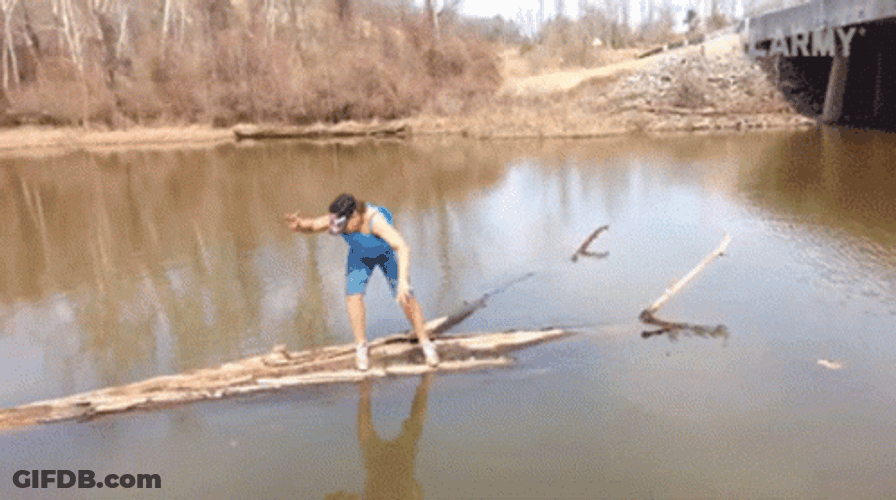 Slipping On The Fallen Tree GIF