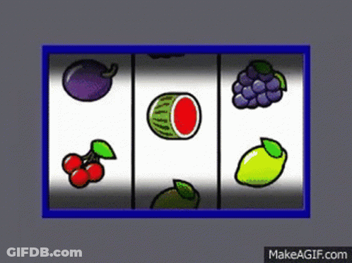 Slot Machine With Watermelon Cherry Grape Lemon GIF