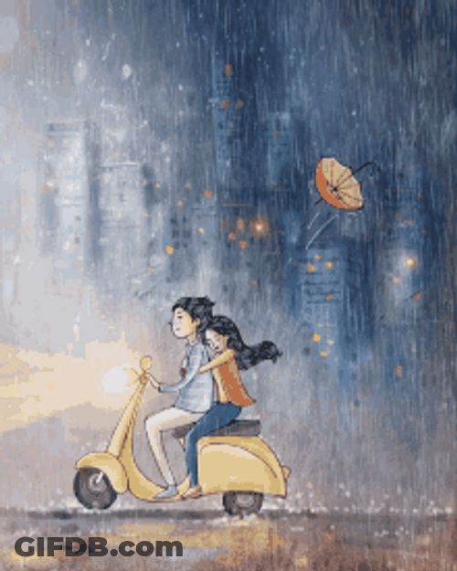 Slow Motion Raining Sweet Couple Ride Hug GIF