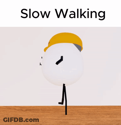 Slow Walking Cartoon Character In Yellow Hard Hat GIF
