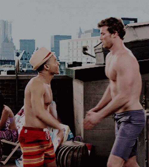 Small And Big Men Chest Bump GIF