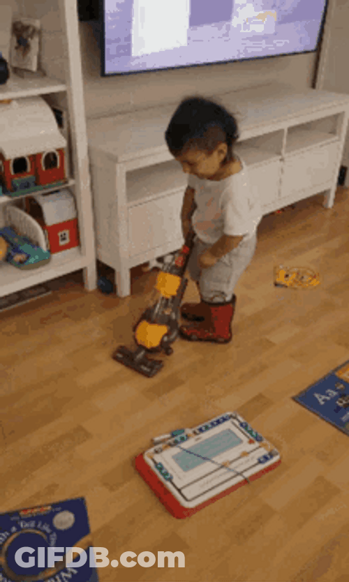 Small And Cute Baby Cleaning GIF