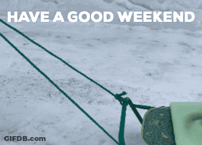 Small Dog On Sled Saying Have A Good Weekend GIF