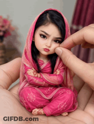 Small Doll In Pink Dress Held In Hands GIF