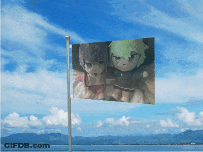 Small Flag With Two Anime Characters GIF