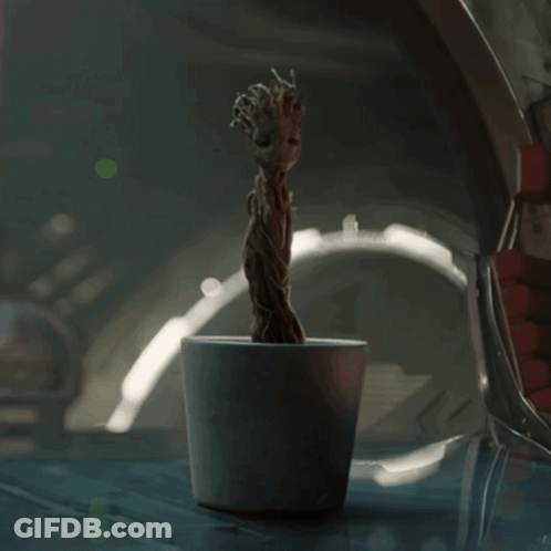 Small Groot Figurine In Pot GIF