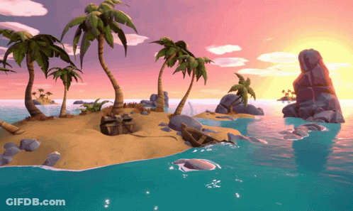Small Island With Palm Trees And Rocks In Water GIF