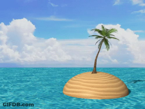 Small Island With Palm Trees And Sailboat GIF