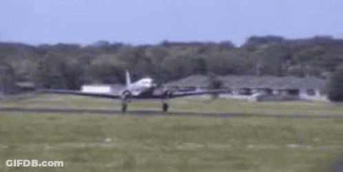 Small Plane Taking Off From Grassy Runway GIF