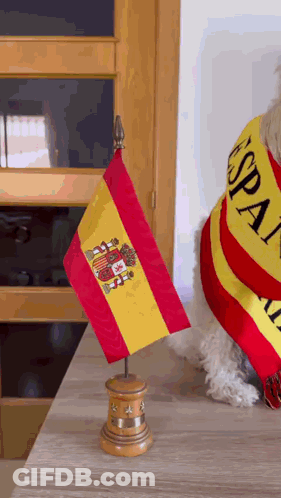 Small Spanish Flag Next To Dog GIF