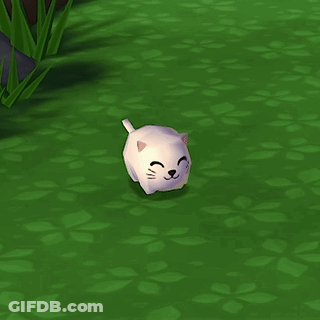 Small White Cat Sitting On Grass GIF