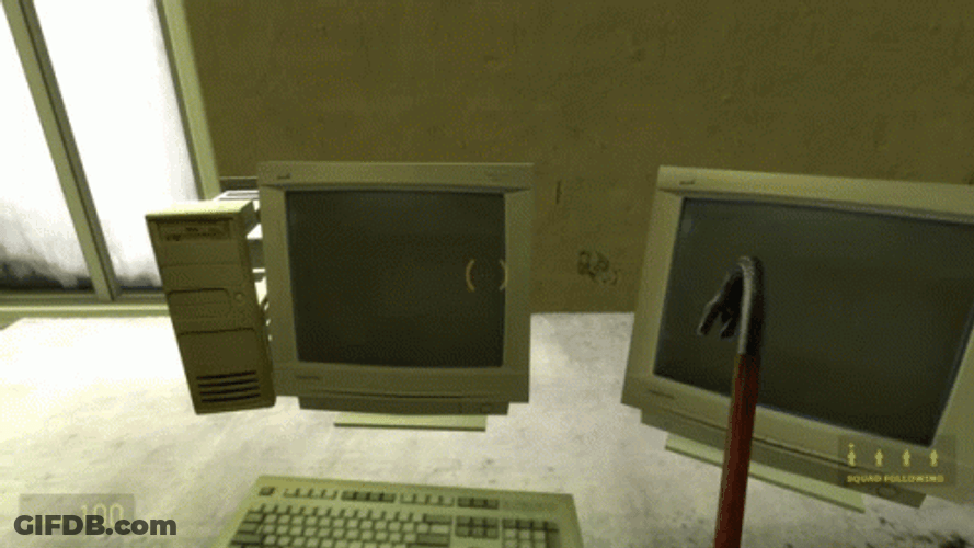 Smashing Computer With Crow Bar First Person GIF