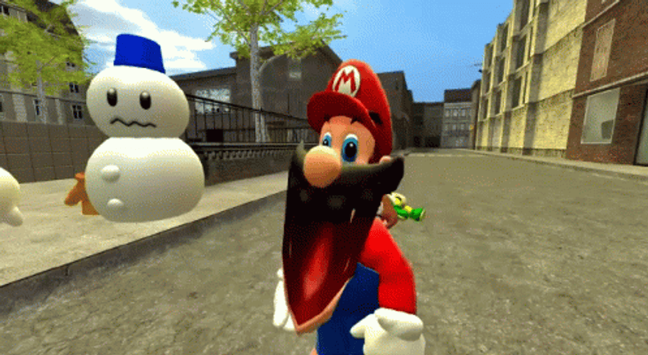 Smg4 Mario With Snow Man GIF