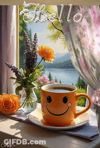 Smiley Coffee Cup With Hello GIF