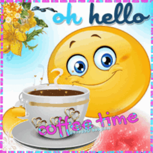 Smiley Emoji Bonjour Coffee Time GIF