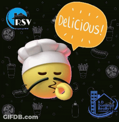 Smiley Face Chef Hat Saying Delicious GIF