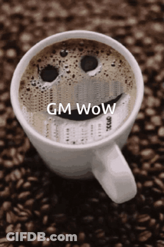 Smiley Face Coffee Cup GM Wow GIF