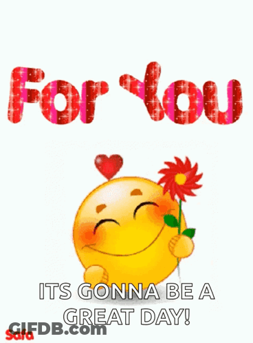 Smiley Face Holding Flower Great Day GIF