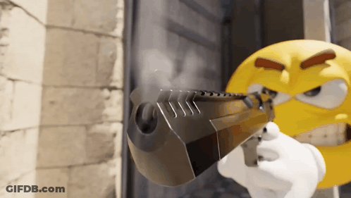 Smiley Face Holding Gun With Smoke GIF