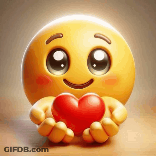 Smiley Face Holding Heart GIF