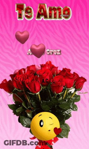 Smiley Face Holding Red Roses Te Amo A Cruz GIF