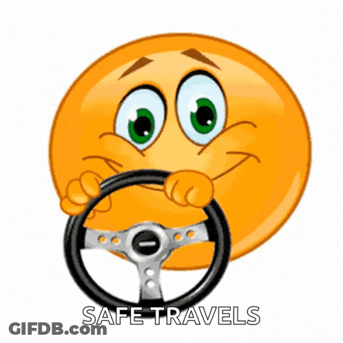Smiley Face Holding Steering Wheel Safe Travels GIF